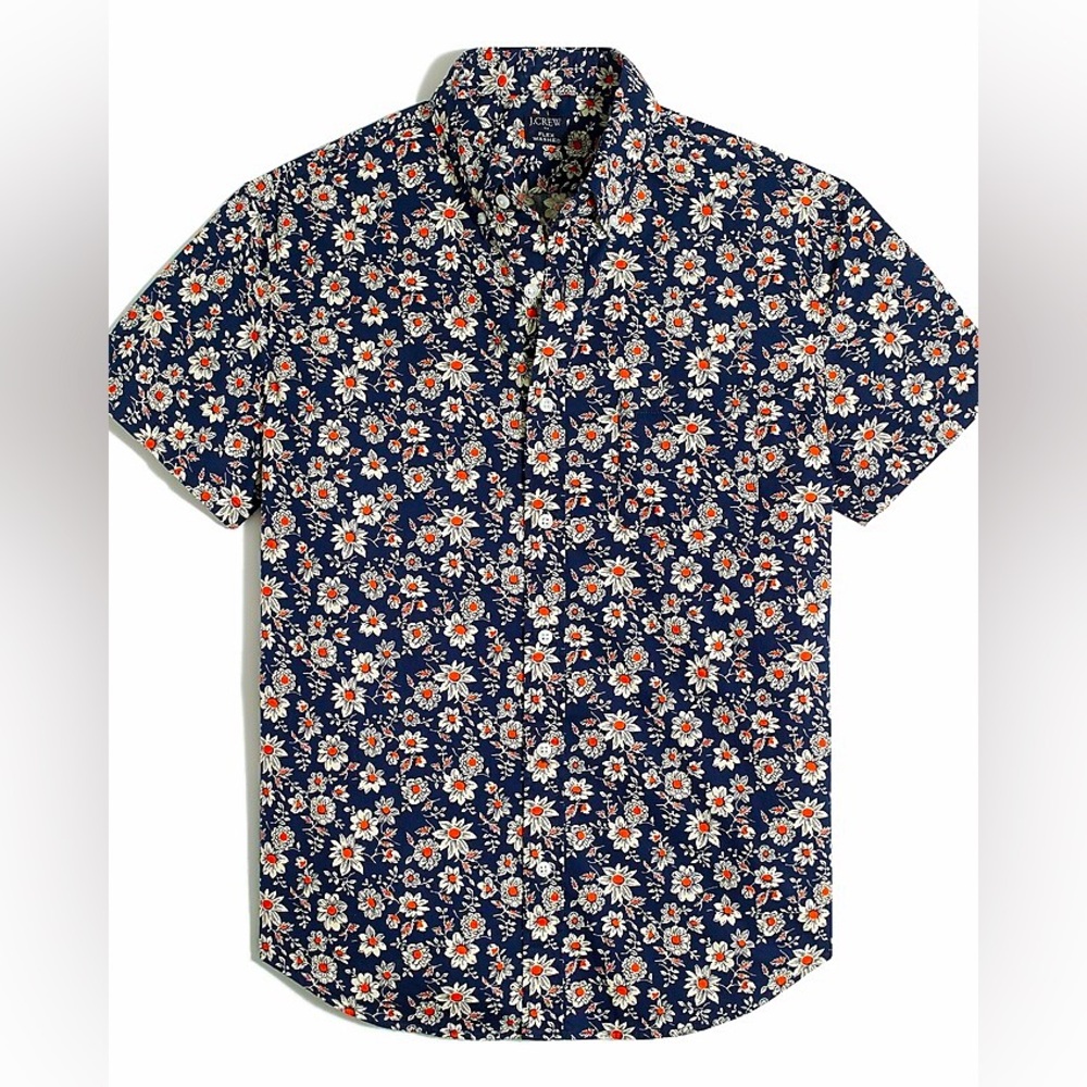 JCrew Short-sleeve navy floral-print slim casual shirt